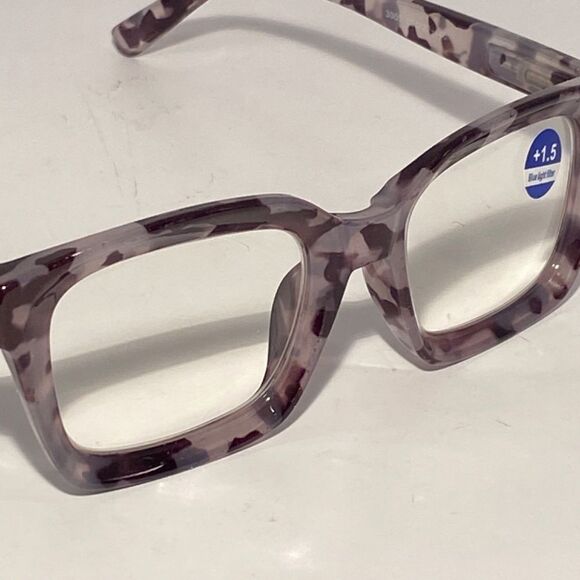 1329 Claudia 1.5 Grey Black Tortoise Oversize Reading Glasses Square Concave NWT - Picture 7 of 9
